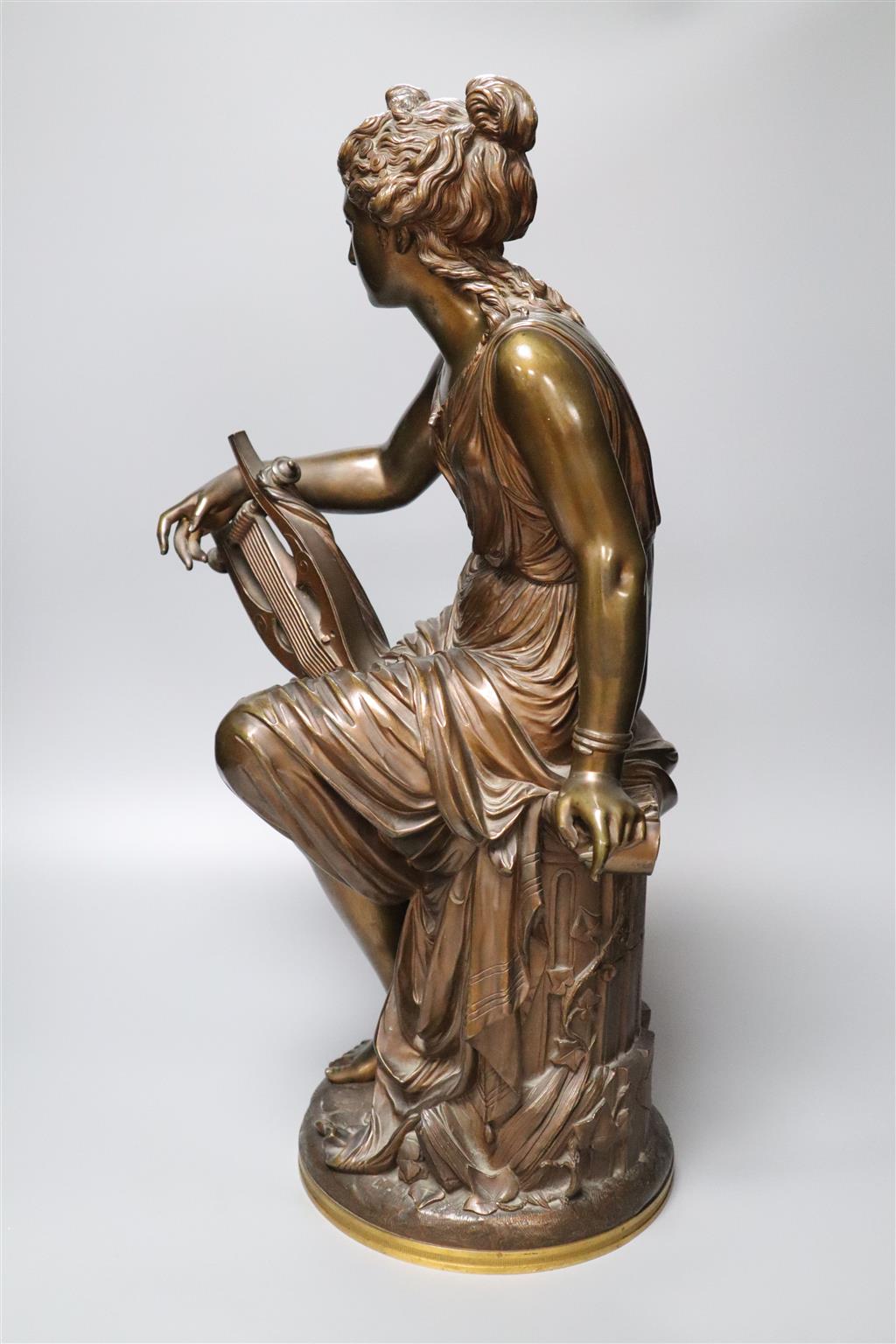 Jean-Louis Gregoire (1840-90) A large signed bronze of a female with a lyre, 53cm high